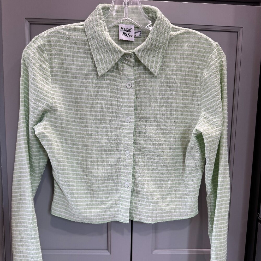 Princess Polly Cropped Split Sleeve Button Down Shirt, US Size 6